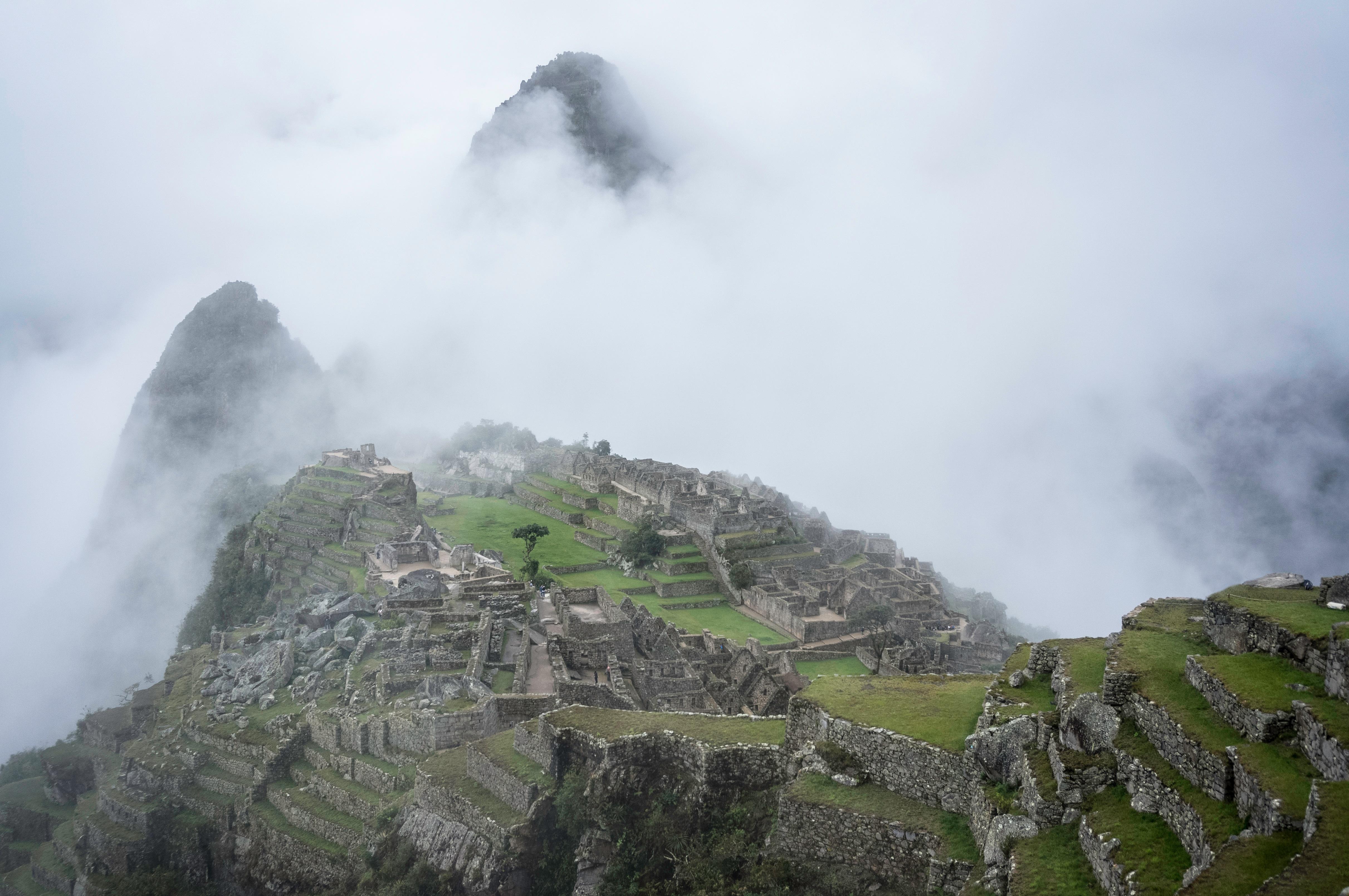 Cloud cover over mountain ruins in south america