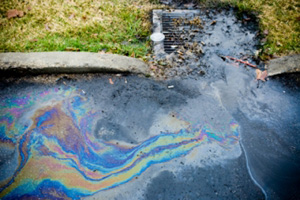 Water and oil mixing in stormdrain