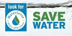 Water Sense Logo and text that says Save Water